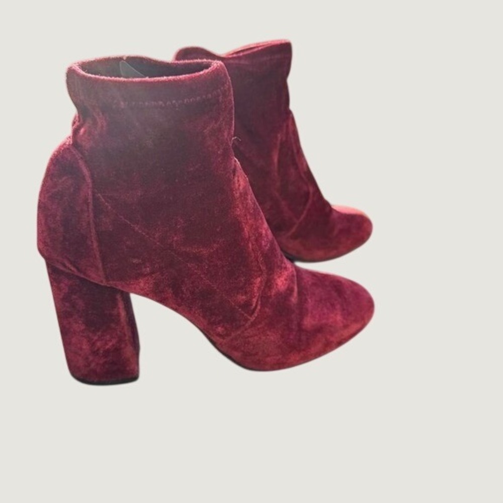 Oxblood Crushed Velvet Sock Ankle Boots Block Heel Dark Romantic Booties 6